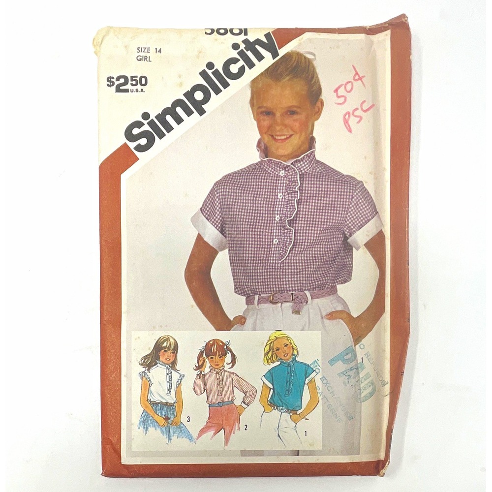 Simplicity 5861 Vintage Original Girls/Child Blouse Sewing Pattern Size 14